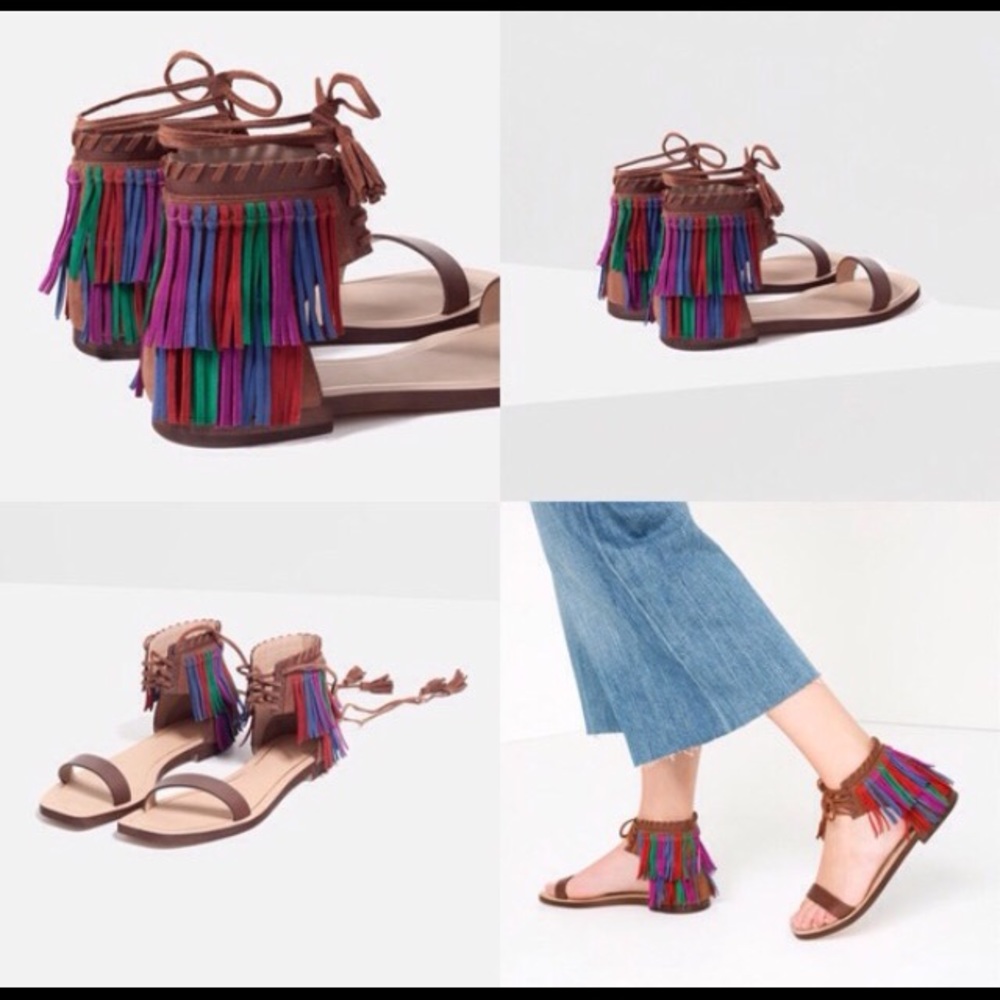 Zara multicolor fringe sandals